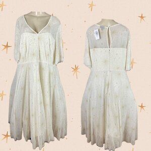 Torrid 30 Ivory Celestial Lined Mesh Tulle Keyhole Back Short Sleeve Midi Dress